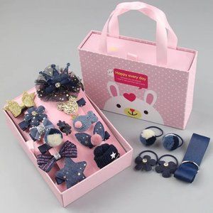 Hair Accessory Sets for Girls in Blue w/pink cut box